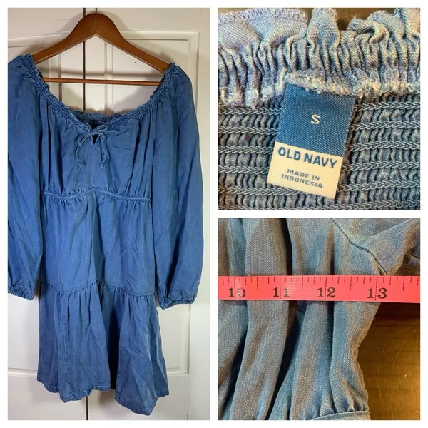 Old‎ Navy Smocked Peasant Dress Small Blue Tiered Swing Western Cottage Boho - Image 2