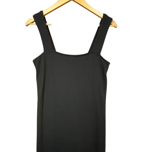 Old Navy Women’s Black Cotton Ribbed Fitted Minimalist Midi‎ Dress Large - Image 3