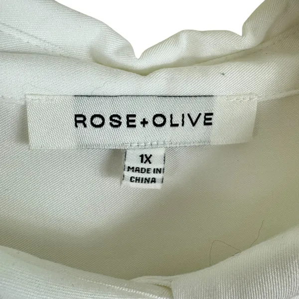 Rose + Olive White Long Roll Tab Sleeve Collared Lightweight Button Up‎ Tunic 1X - Image 8