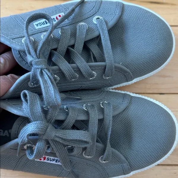 Superga Gray Canvas Platform Sneakers - Image 7