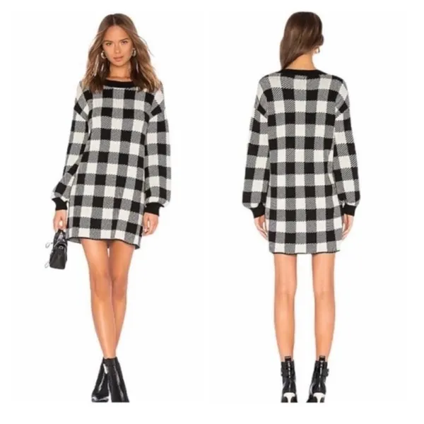LPA Buffalo Plaid Crewneck Wool Blend Sweater Dress‎ Women's Size S Cabin Core - Image 2
