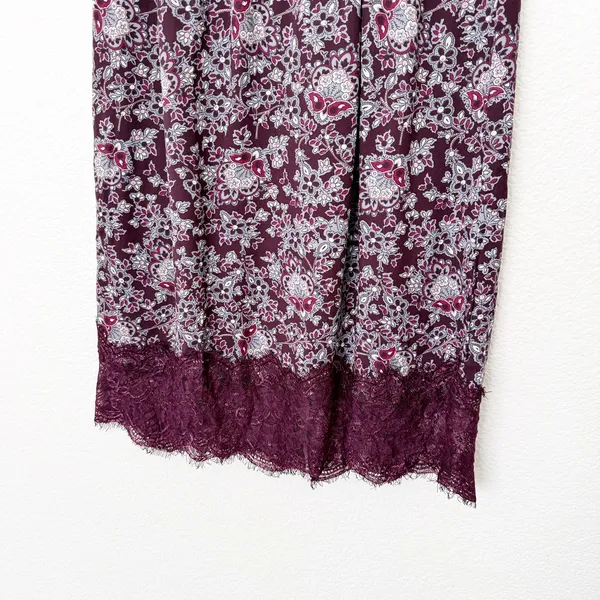 [Abercrombie & Fitch] Purple Floral Paisley Print Lace Trim Midi Skirt Sz Medium - Image 7