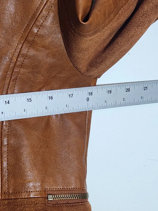 By Anthropologie Brown Robyn Faux Leather Moto Jacket Size Medium - Image 8