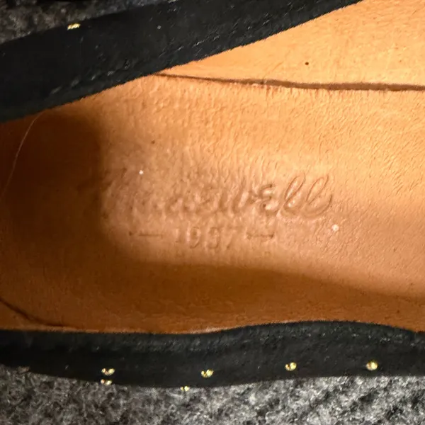 Madewell Black Suede Gold Studded Pointed Toe Loafers Smoking Flats Mens 6 - Image 4