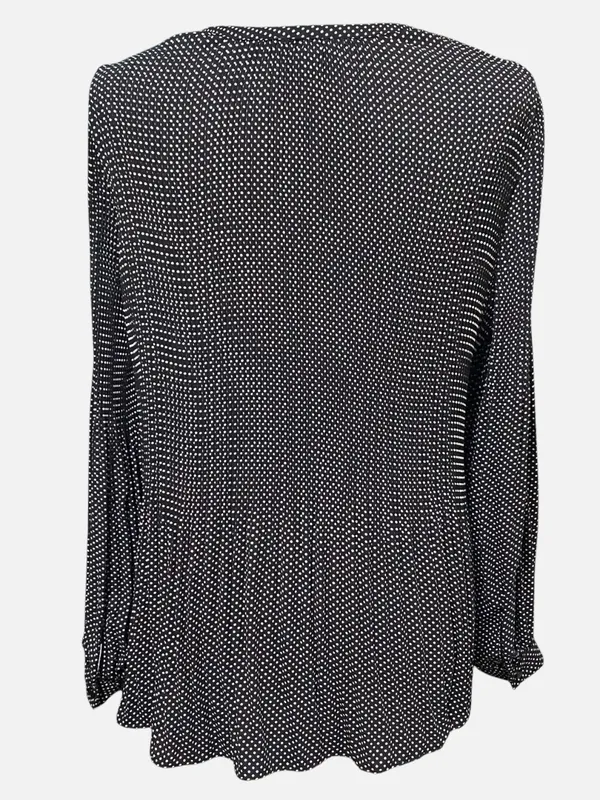 Adrianna Papell Black Polka Dot Tie Neck Pleated Blouse Retro Style Size Large - Image 3