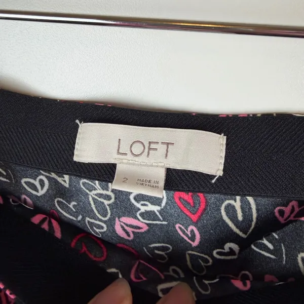 LOFT Black Heart Print Midi Skirt Size 2 Coquette Valentines Romantic Y2K‎ Girly - Image 7