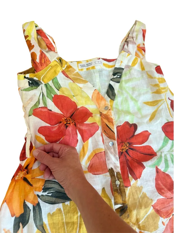 Zara Floral Linen Dress Button Front Womens Size Small - Image 7