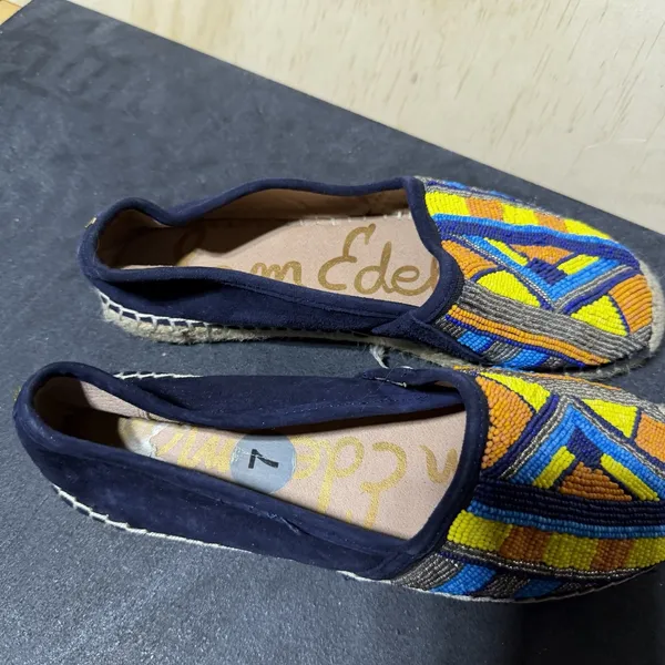 Sam Edelman MARIS Navy Blue Suede Beaded Espadrille Loafers Size 7 - Image 4