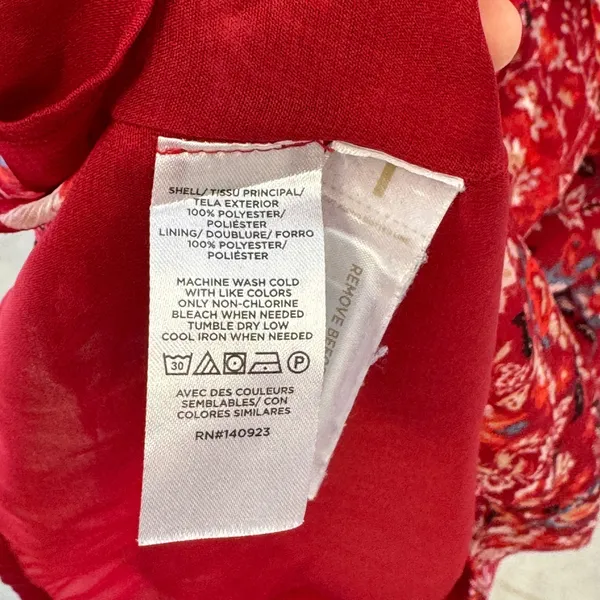 Loft Red Floral‎ Swiss Dot Midi Dress Long Sleeve Button Front V-Neck XS Red - Image 8