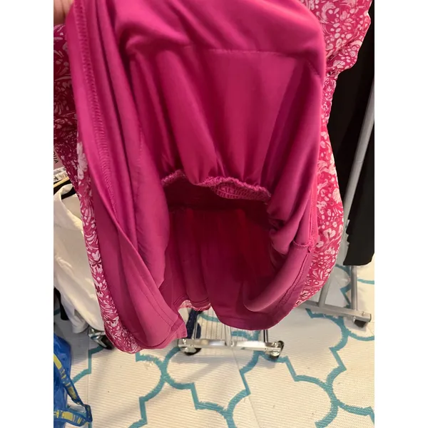 NEW AQUA Pink Floral Smocked Mock‎ Neck Metallic Mini Dress Small IDK7297 - Image 5