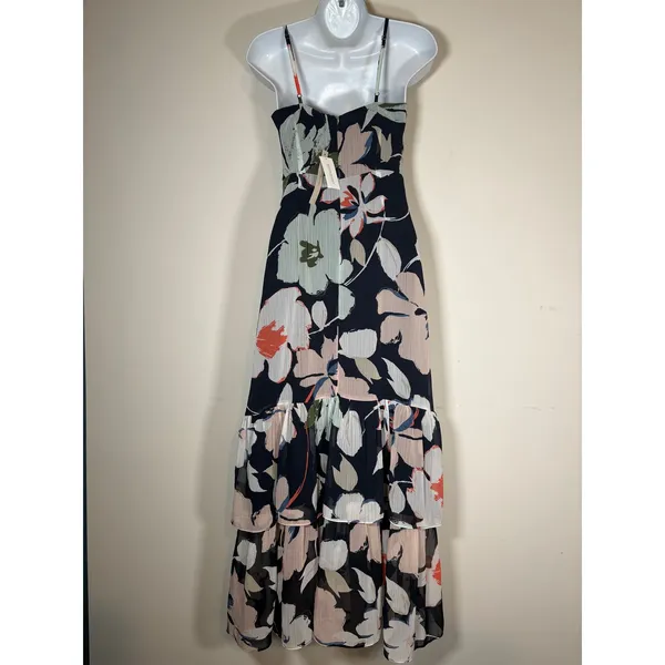 Banana Republic Maxi Dress Navy Blue Floral Tiered Ruffle Wedding Guest NWT 2P - Image 5