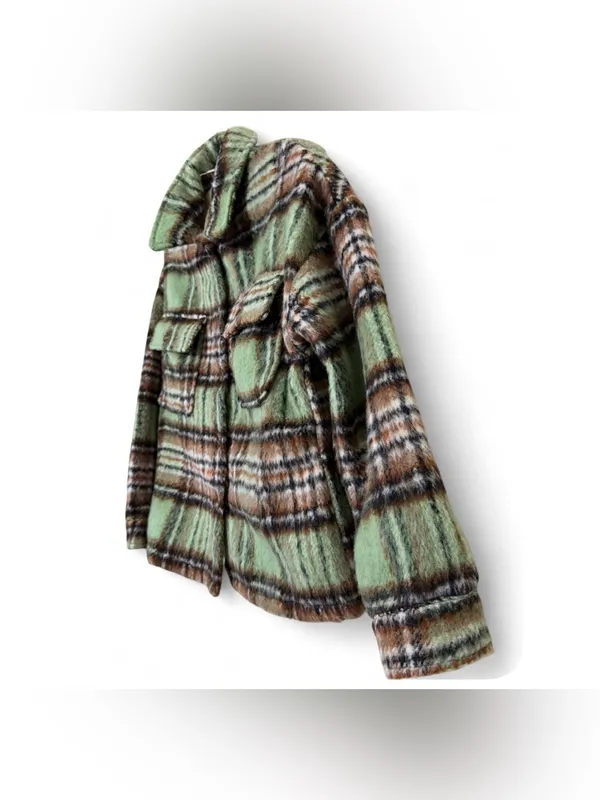 Lulus Women’s Sit Fireside Green Plaid Shacket Size XS - Image 9