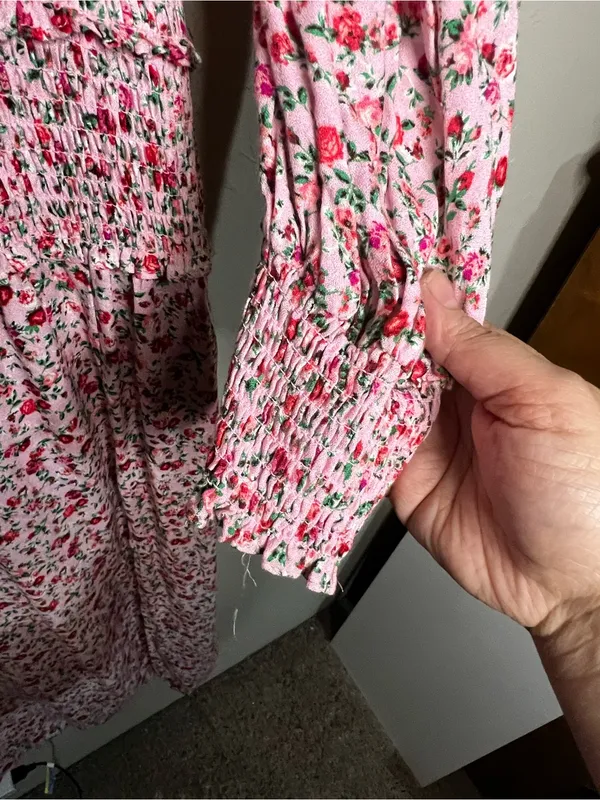 AFRM‎ Hazel Ditzy Floral Pink Smocked Waist Side Slit Romantic MIDI Dress - Image 6