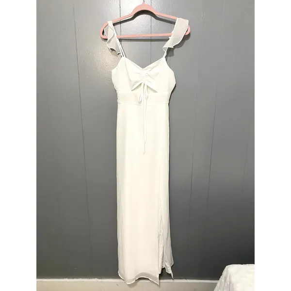 NWOT Lulus The Way to Love White Ruffled Cutout Summer Bridal Maxi Dress S - Image 3