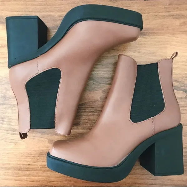 MIA‎ Dru Chelsea Platform Boot Bootie Chunky Block Heel Brown Black Size 11 - Image 7