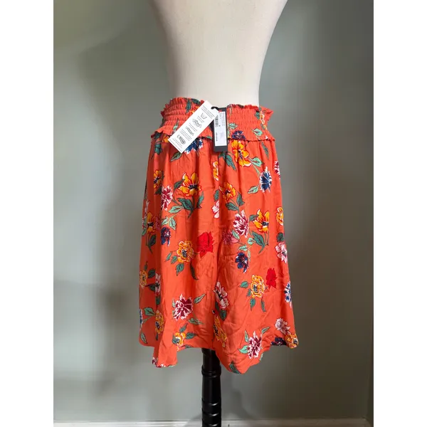CottonOn Romy Shirred Midi Skirt Lulu Floral Orange Boho High Low M resort y2k b - Image 3