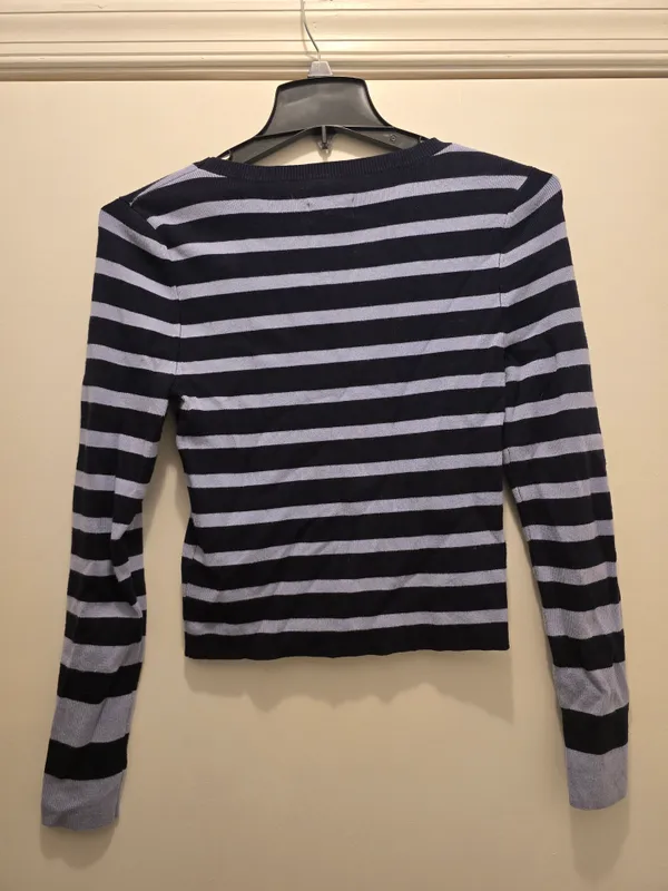 Anthropologie Striped Long-Sleeve Crewneck Top in Black and Light Blue - Image 4