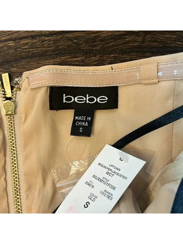 Bebe Uptown‎ Sequin Peplum Bustier Top Gold Size Small NWT - Image 5