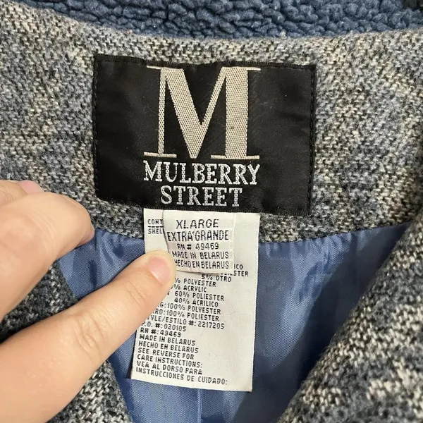Vintage Mulberry Street‎ Wool Coat Jacket Womens XL Blue Tapestry Button Pockets - Image 4