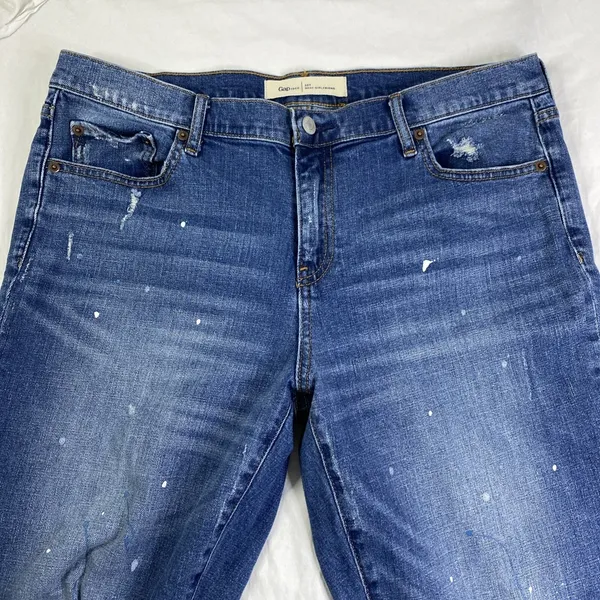 Gap Best Girlfriend Jeans Women's‎ 32T Blue Paint Splatter Distressed Tall Denim - Image 4