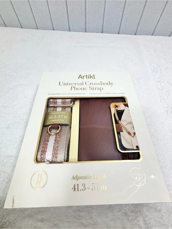 Artikl Universal Crossbody Phone Strap with Detachable Wallet Brown Gold NEW - Image 2