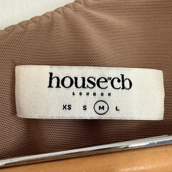 HOUSE OF CB | Norah Light Brown Ruched Puff Sleeve Mesh Corset Top | Medium - Image 3