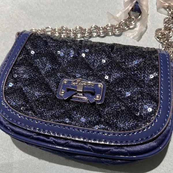 Guess Quilted Sequence Crossbody blue cross body evening‎ bag D6 - Image 3