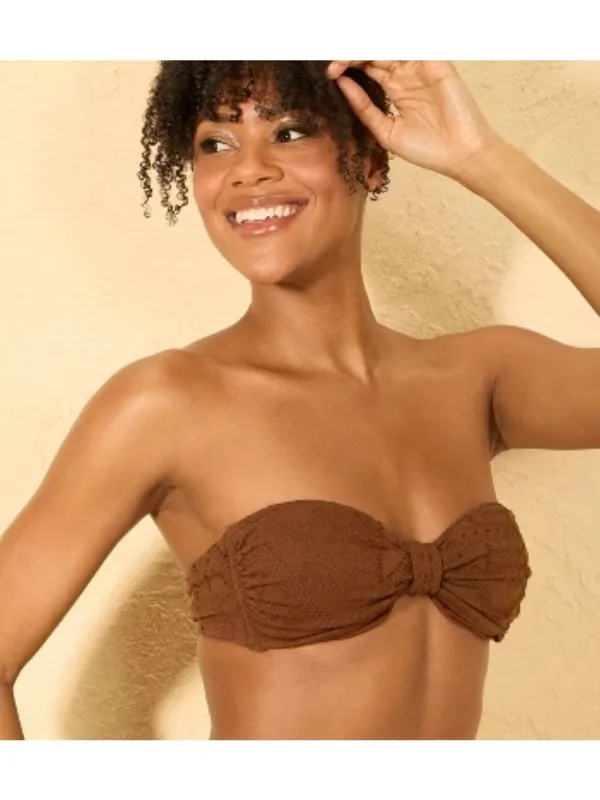 NWT Shade & Shore Brown Crochet Front Knot Bandeau Bikini Top - Size Extra Small - Image 8