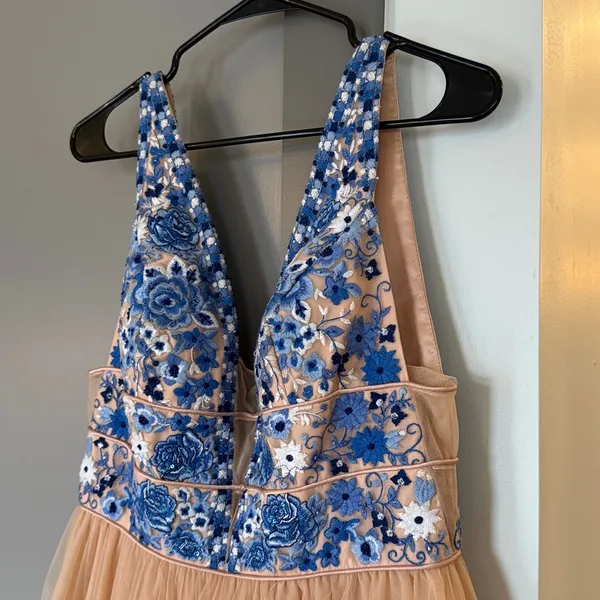 Sherri Hill 52475 Peach Halter Gown Dress Size 12 - Image 6