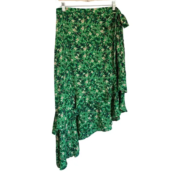 Lulus Green Floral Wrap Skirt Ruffle‎ High-Low Midi DE287B Womens Medium - Image 10