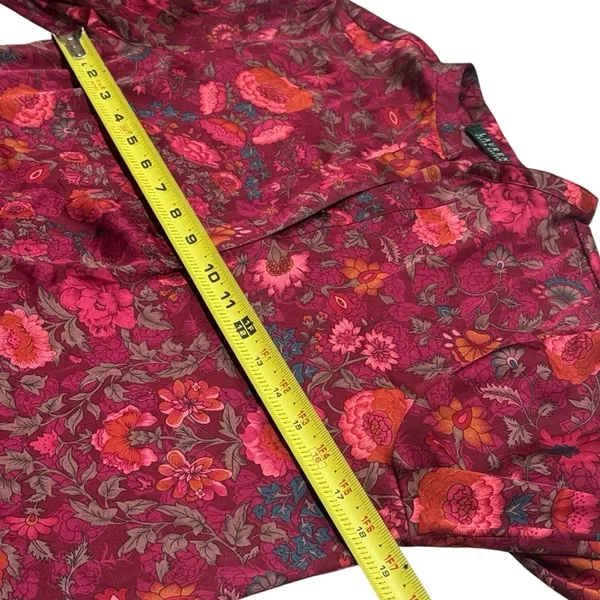 Lauren Ralph Lauren Multicolor Floral Satin Like Long Sleeve Blouse Size‎ M - Image 9