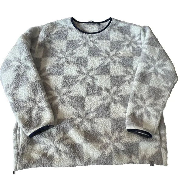 Lands’ End Women LARGE White Gray Sherpa Fleece Pullover Sweatshirt Holiday - Image 11