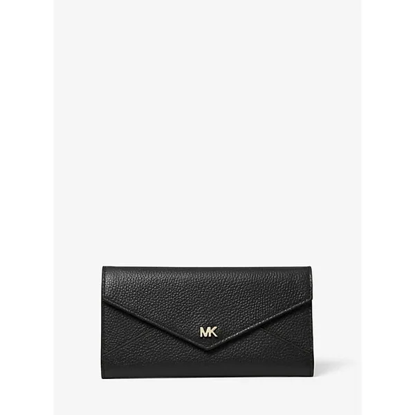 MICHAEL‎ KORS Envelope Wallet Large Black Pebble Leather Tri-Fold Gold Tone Logo - Image 2