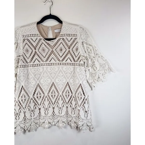 Hunter Bell Womens Top White Crochet Lace Overlay 3/4 Sleeve Blouse Size 4 - Image 7