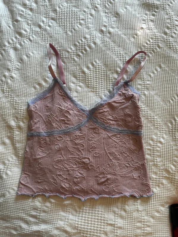 Urban Outfitters Out from Under Lavender and Pink Ribbed Lace-Trim Cami - Image 2