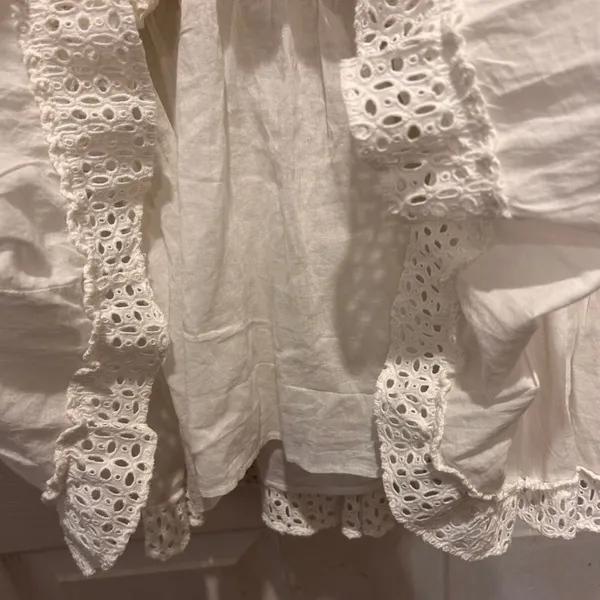 MISA Los Angeles Sarika White Eyelet Ruffle‎ Mini Dress Smocked Waist Medium - Image 6