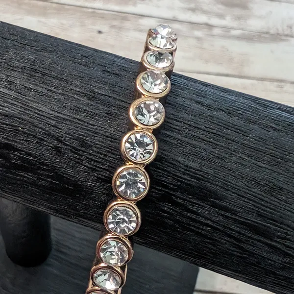 Vintage Bracelet / Bangle - Rose Gold Tone & Clear Gems - Image 4