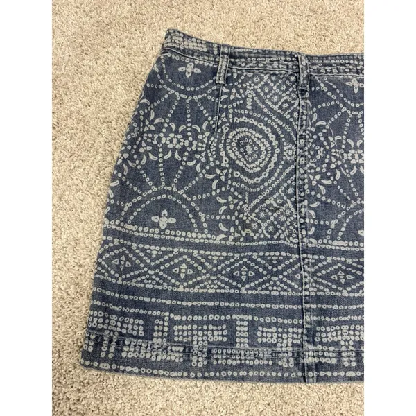 Free People School Daze Indigo Batik Denim Button Front Mini Skirt Size 8 - Image 6