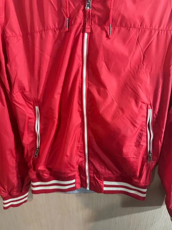 Women’s LOGG by H&M Red Hooded Zip-Up Bomber Jacket Size Medium - Image 2