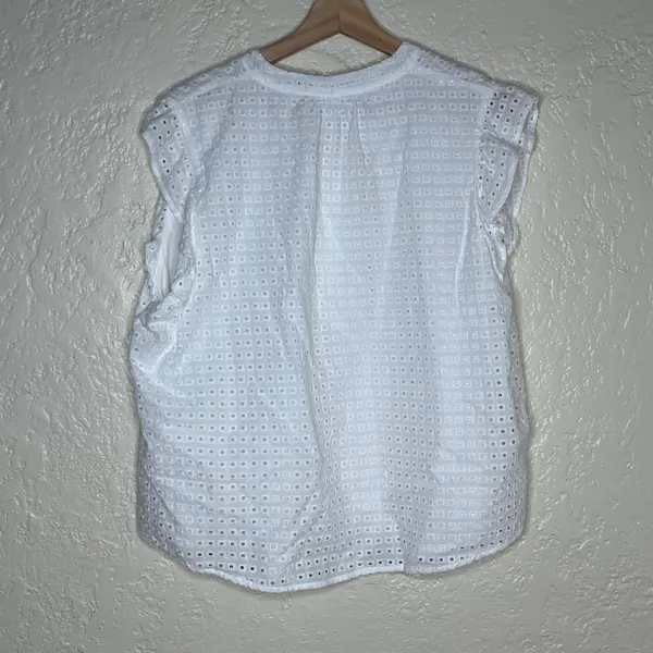 Draper James White Eyelet Ruffle V Neck Blouse Cottagecore Women XXL‎ - Image 2