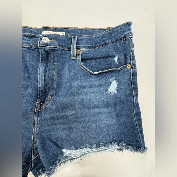 Levi's Dark Blue Distressed High-Rise Jean Shorts - Image 4
