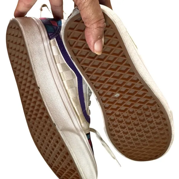 Vans Off the Wall Size 7 Checkered Design Canvas Shoes With Pink Blue Purple - Image 7