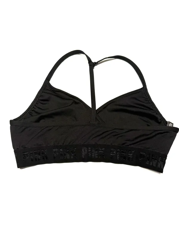 Victoria’s Secret PINK Gym to Swim Black Cross Wrap Bikini Top Sports Bra Medium - Image 4