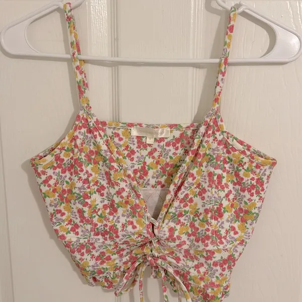 LoveShackFancy Sarai Cropped Ruffle Cami In Floral Fruity Punch New Small - Image 6