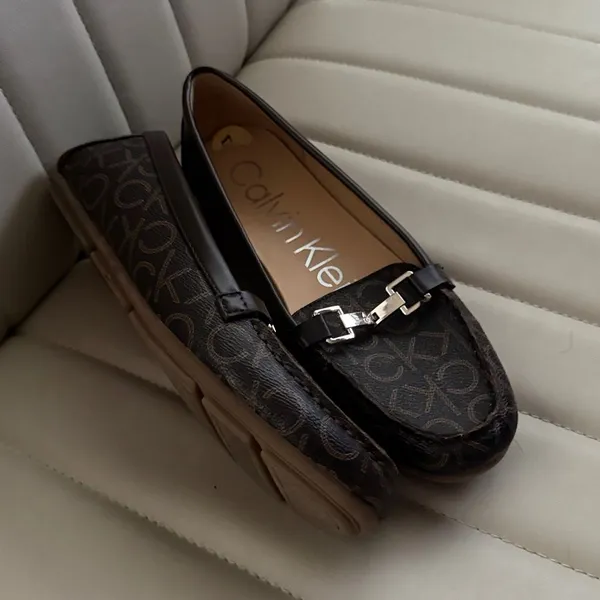 Calvin Klein Monogram Black Loafers size 7 women’s slip on shoes faux leather - Image 3