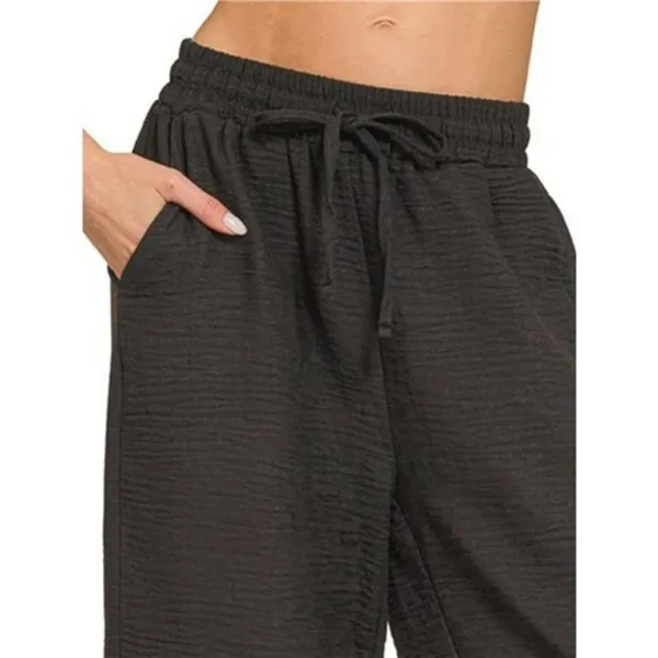 Zenana Woven Crepe‎ Elastic Band Pants - Image 2