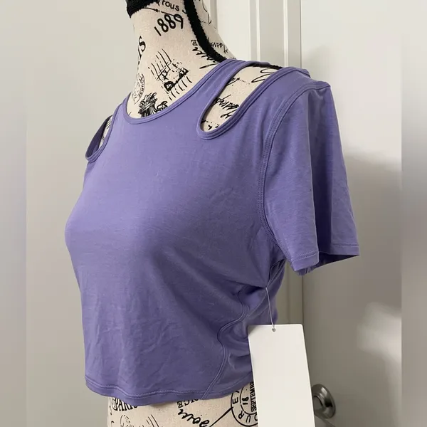 Lululemon Shoulder Cut-Out Yoga T-Shirt - Dark Lavender - Image 4