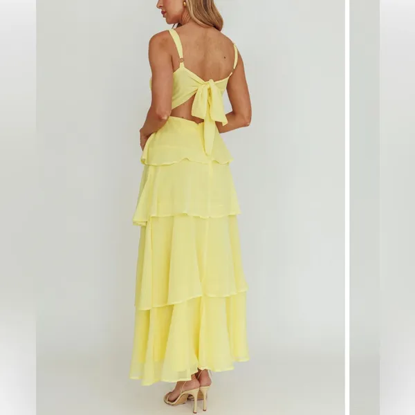 Selfie Leslie Provence Bloom Tiered Maxi Dress in Yellow Medium - Image 3