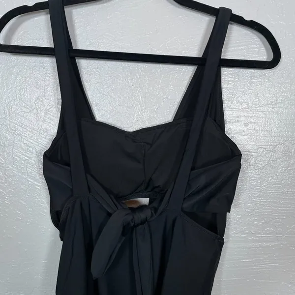 Aerie Women M Black Layered One Piece Swimsuit Bandeau Deep V-Neck Full Coverage - Image 7