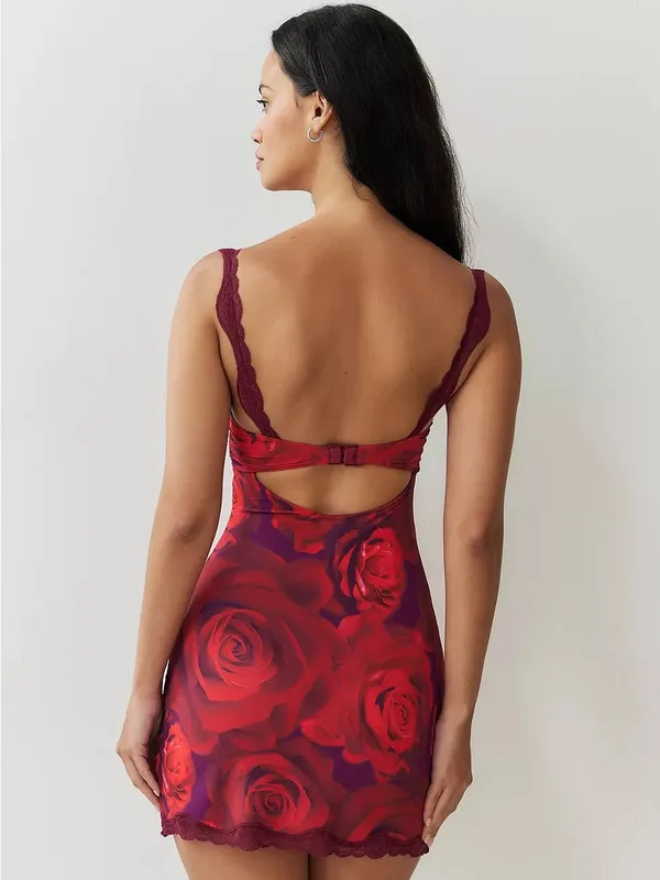 Urban Outfitters Out From Lace Trim Sweetheart Mini Floral Dress Size Medium - Image 2